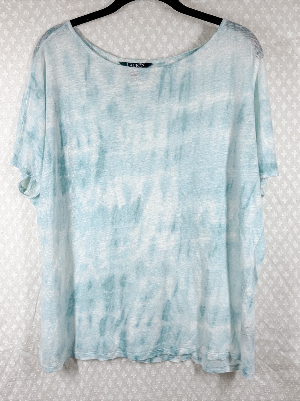 Lauren Ralph Lauren Blue White Tie Dye Linen Short Sleeve Top